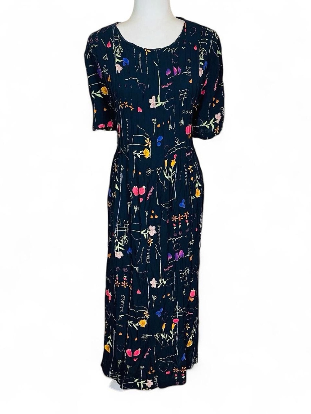 Vintage 90s R&K Original Woman Plus Size 22 Floral Tie Waist Dress Long Maxi